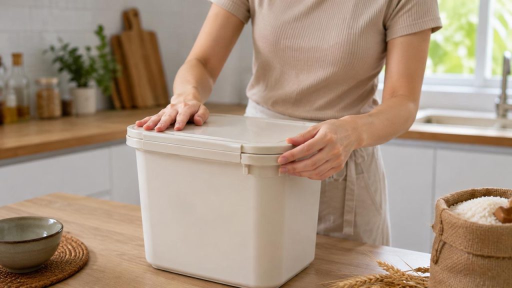 Đóng kín nắp thùng đựng gạo sau khi lấy gạo để hạn chế kiến xâm nhập