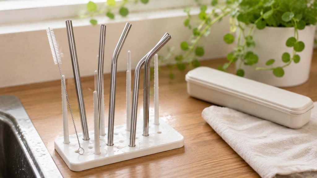 Để ống hút inox khô hoàn toàn trước khi cất
