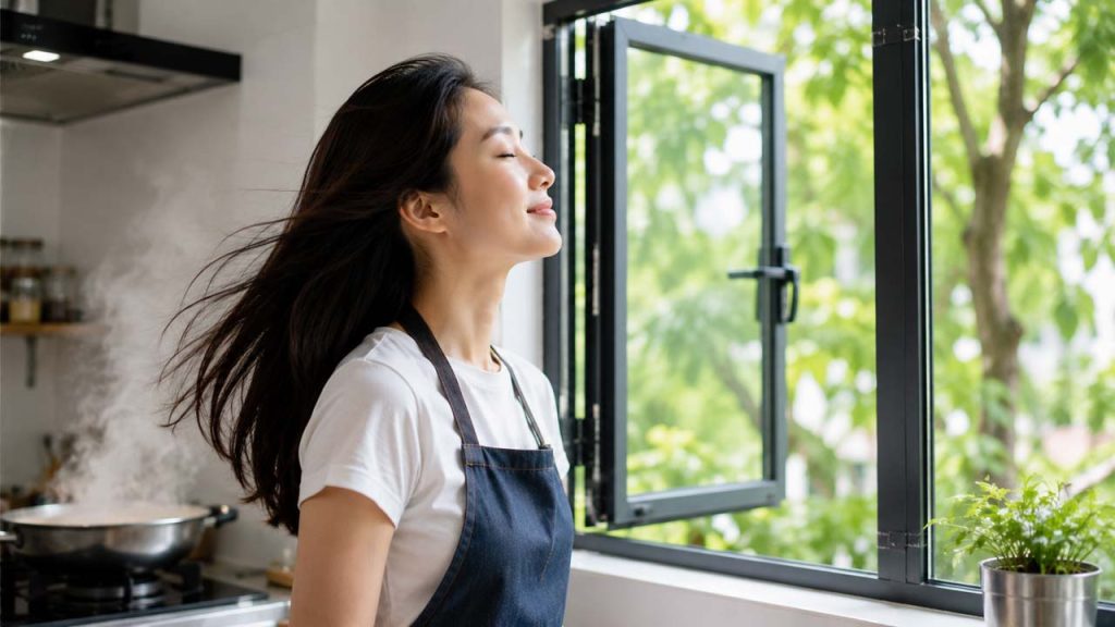 Đưa tóc ra nơi thông thoáng sau khi nấu ăn