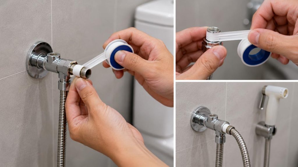 Dùng băng tan cho đầu nối ren vòi xịt vệ sinh