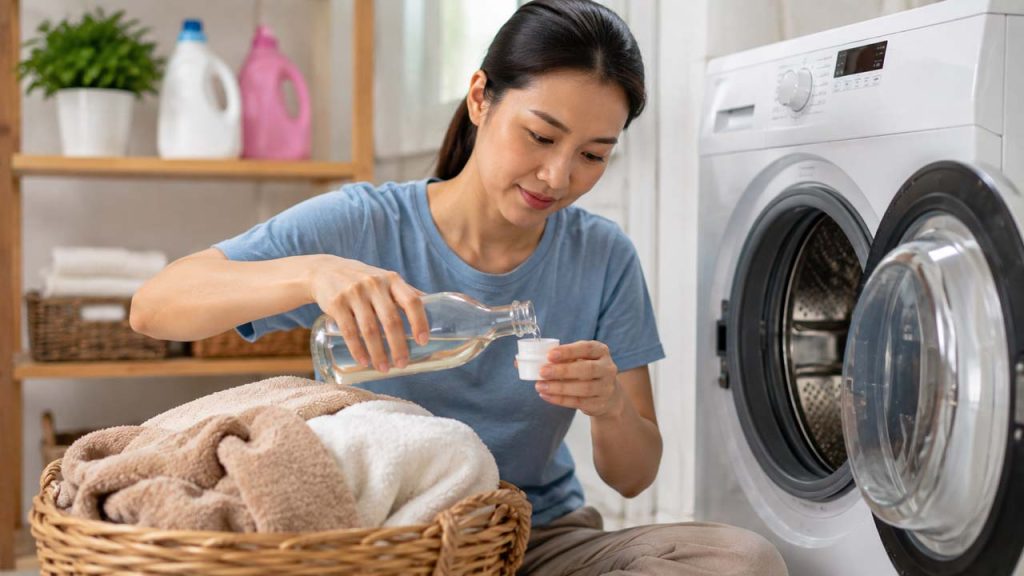 Dùng giấm trắng hỗ trợ làm mềm khăn tắm bị cứng