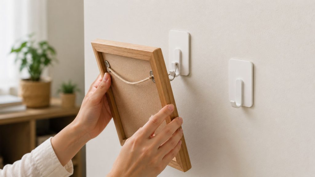 Dùng móc dán tường chịu lực treo khung ảnh