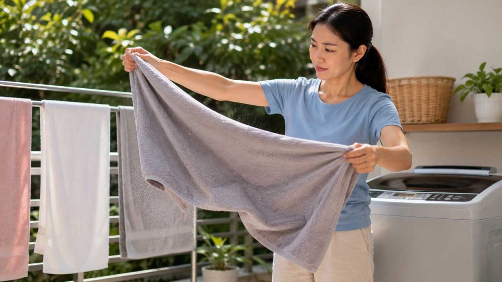 Giũ khăn tắm trước khi phơi để khăn tơi hơn