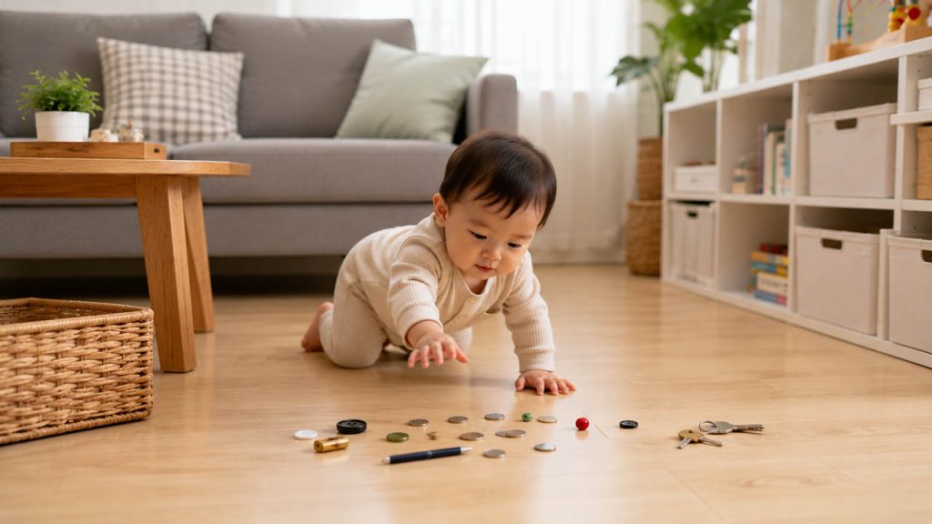Loại bỏ những vật nhỏ trên sàn nhà để hạn chế nguy cơ hóc nghẹn