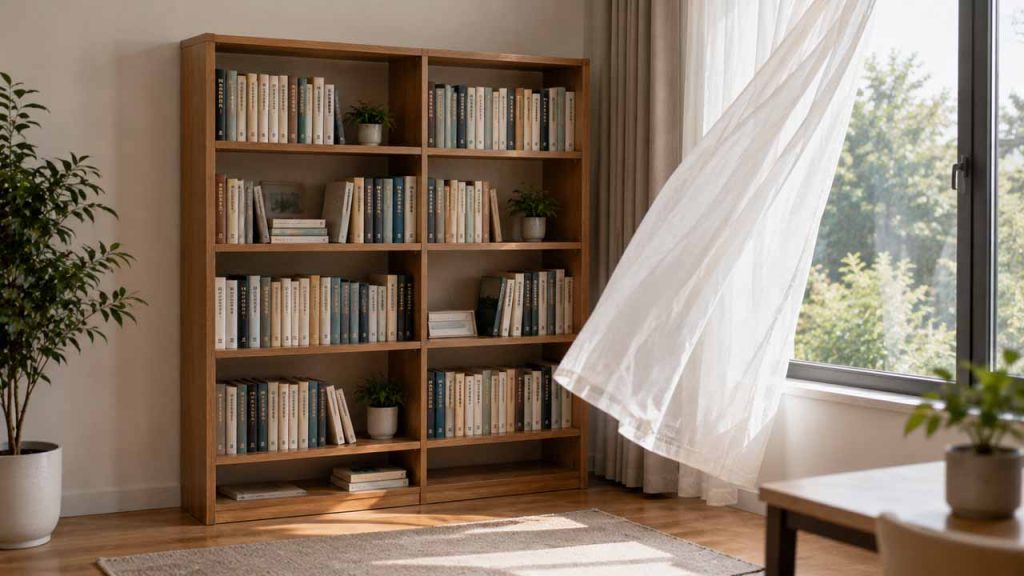 Hạn chế luồng gió mạnh hướng trực tiếp vào kệ sách