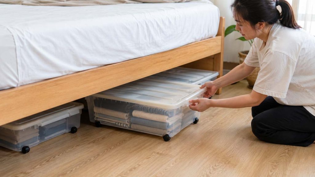 Hộp lưu trữ có bánh xe dễ kéo ra khỏi gầm giường