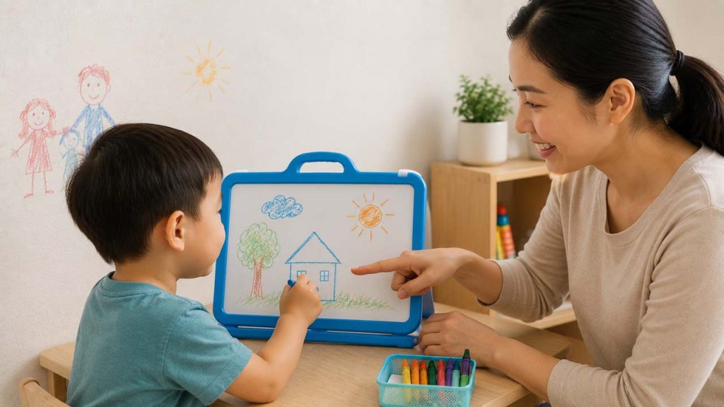 Hướng dẫn trẻ sử dụng bảng vẽ riêng thay vì vẽ lên tường