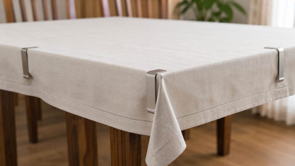 Dùng kẹp cố định khăn trải bàn