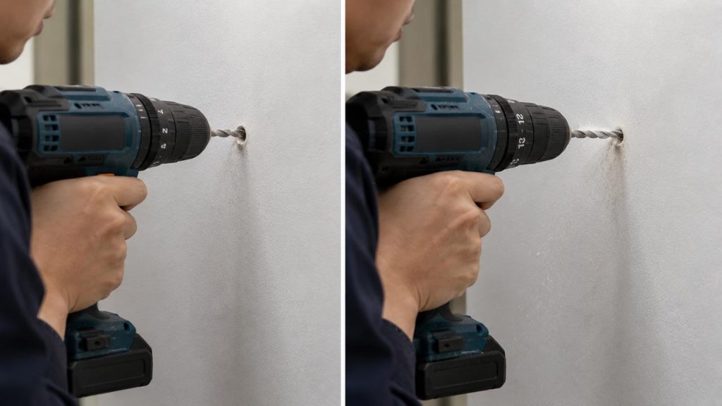 Khoan tường từ tốc độ thấp rồi tăng dần để hạn chế bụi