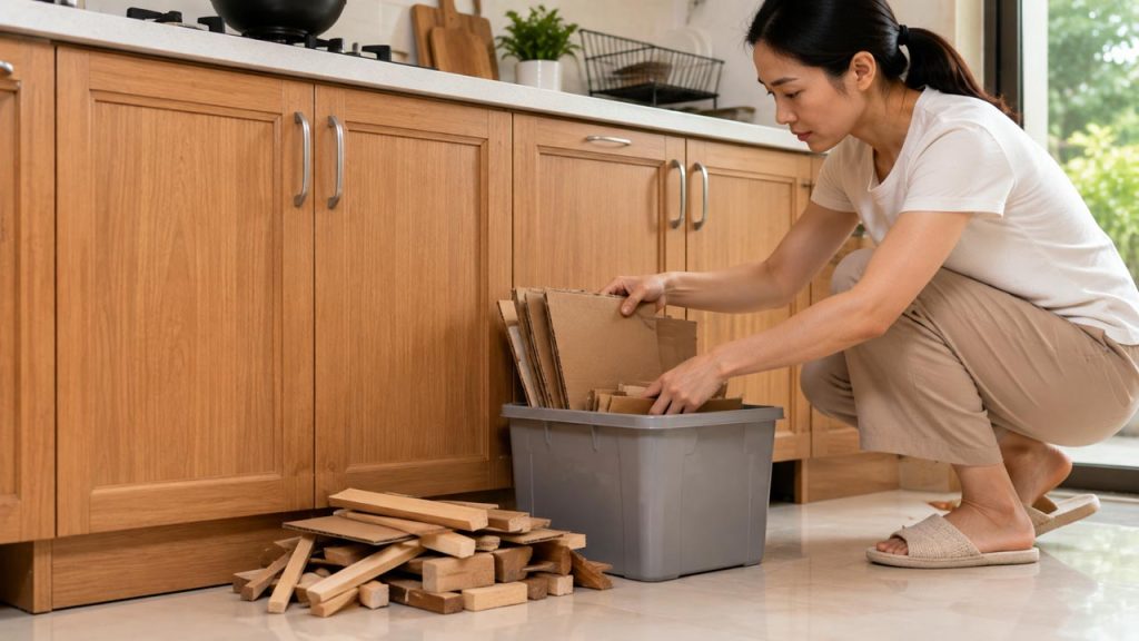 Không để giấy carton và gỗ vụn gần tủ bếp