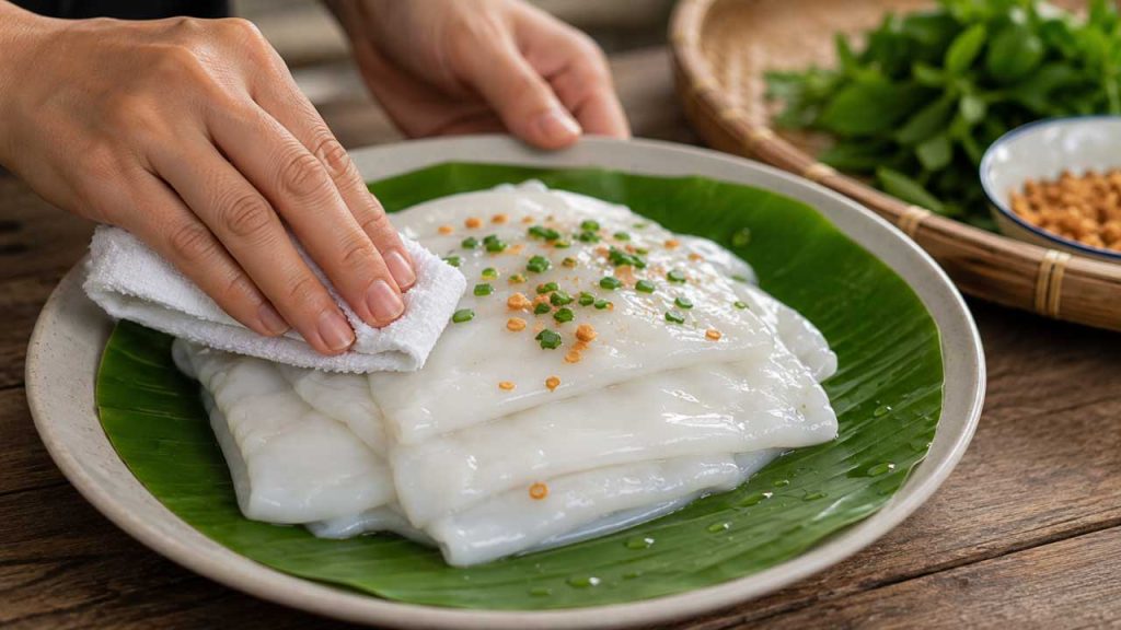 Không để nước đọng trên bánh ướt vì dễ làm bánh nhão