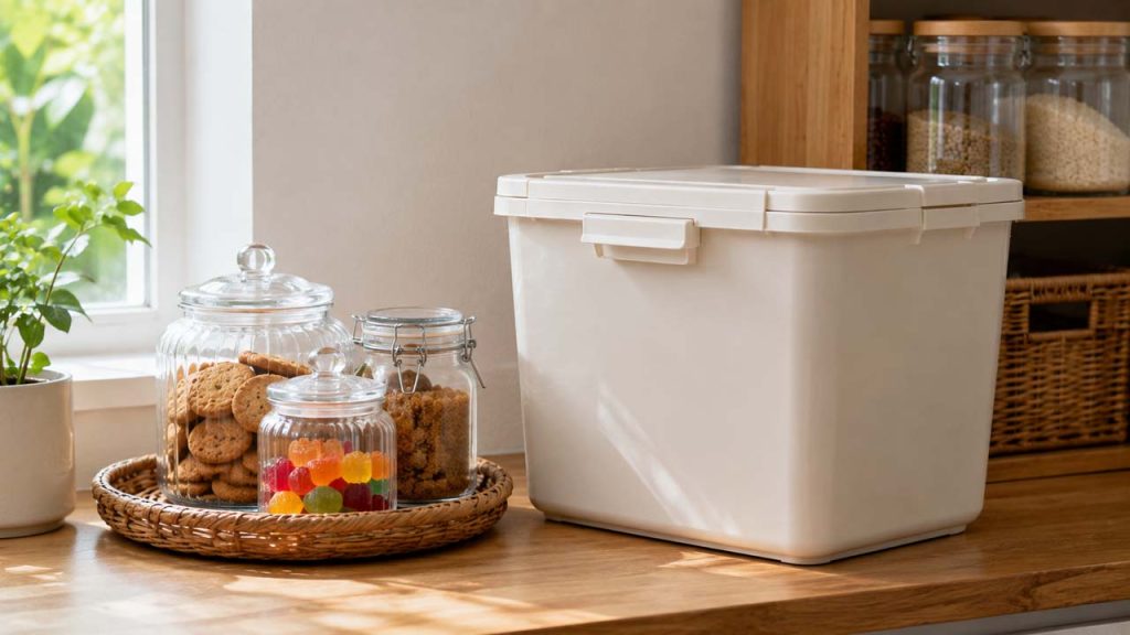 Bánh kẹo và thực phẩm chứa đường không nên đặt gần thùng đựng gạo