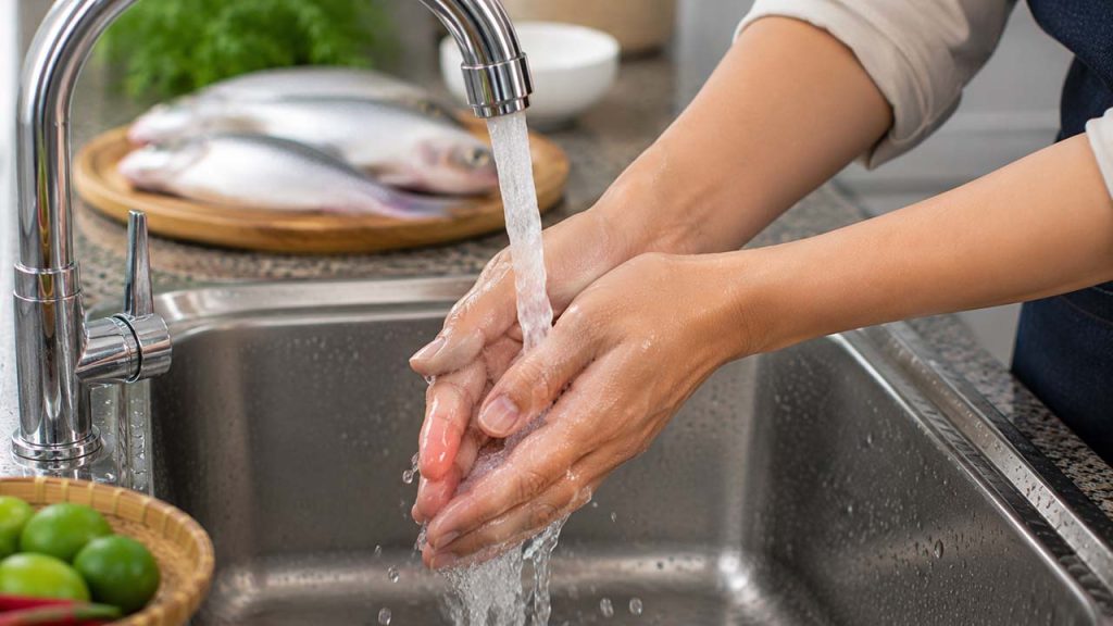 Không dùng nước quá nóng để rửa tay sau khi làm cá