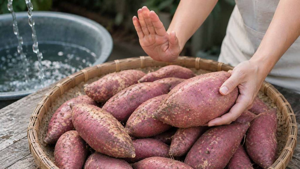 Không rửa khoai trước khi bảo quản