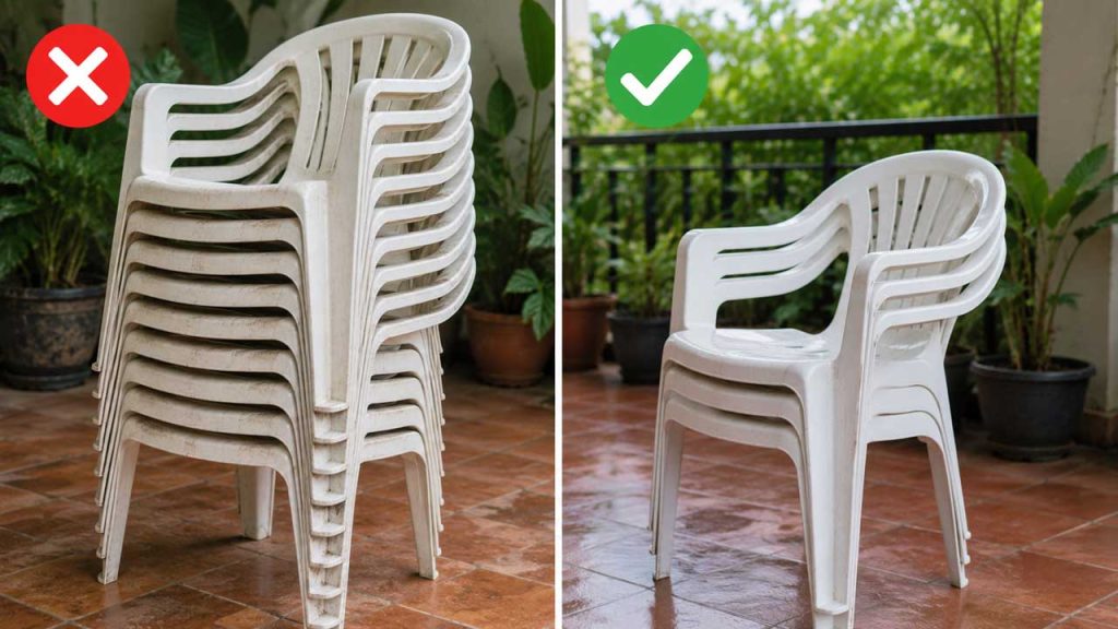 Xếp ghế nhựa đúng số lượng để tránh biến dạng