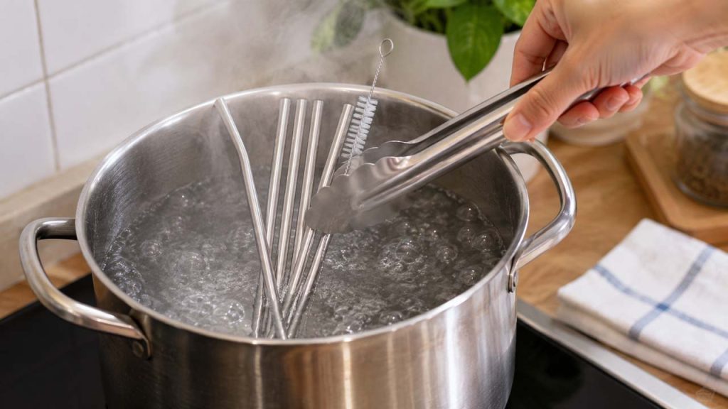 Khử trùng ống hút inox định kỳ bằng nước sôi