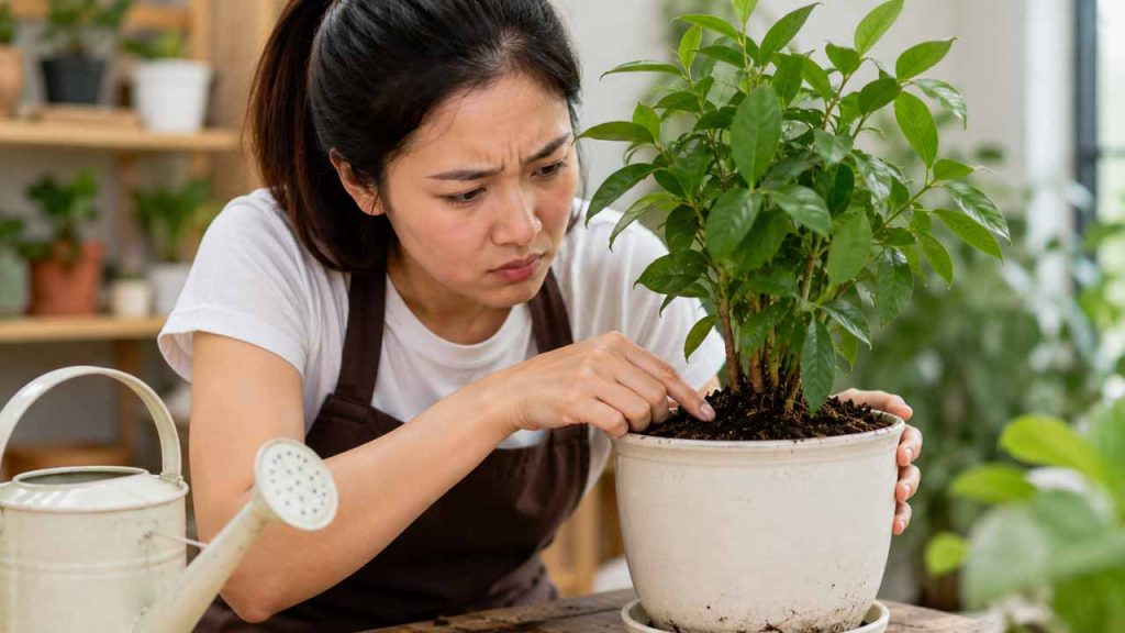 Kiểm tra độ ẩm đất trước khi tưới cây