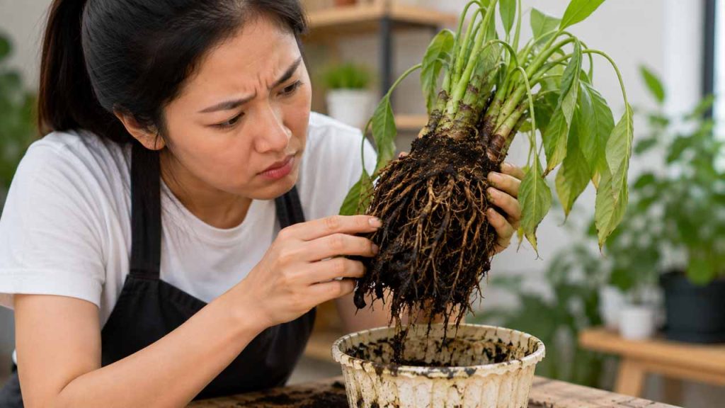 Kiểm tra rễ cây có dấu hiệu bị thối