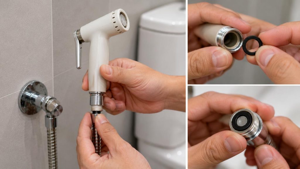Kiểm tra và thay gioăng cao su vòi xịt vệ sinh