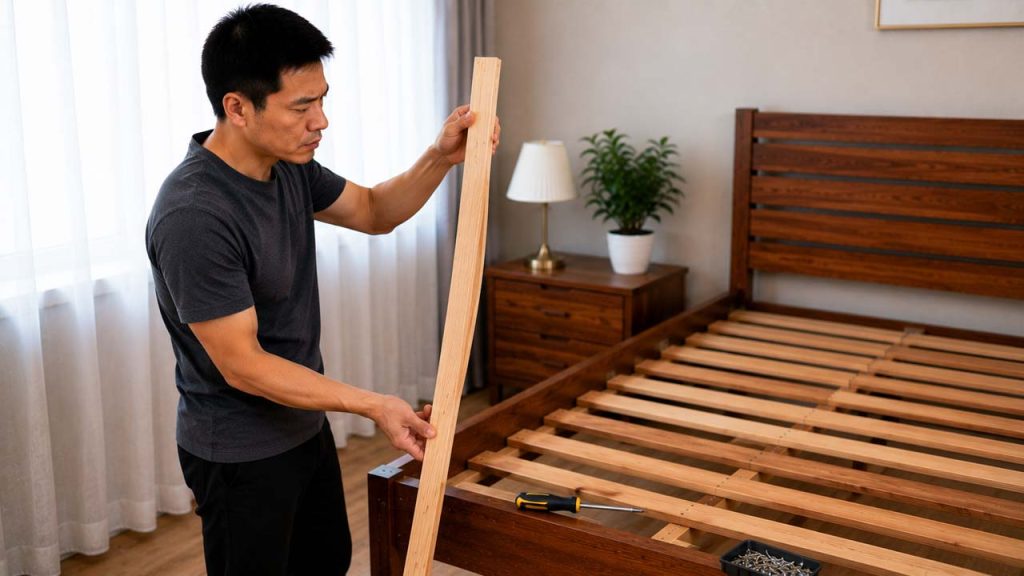 Kiểm tra tình trạng cong vênh của các bộ phận trên giường gỗ