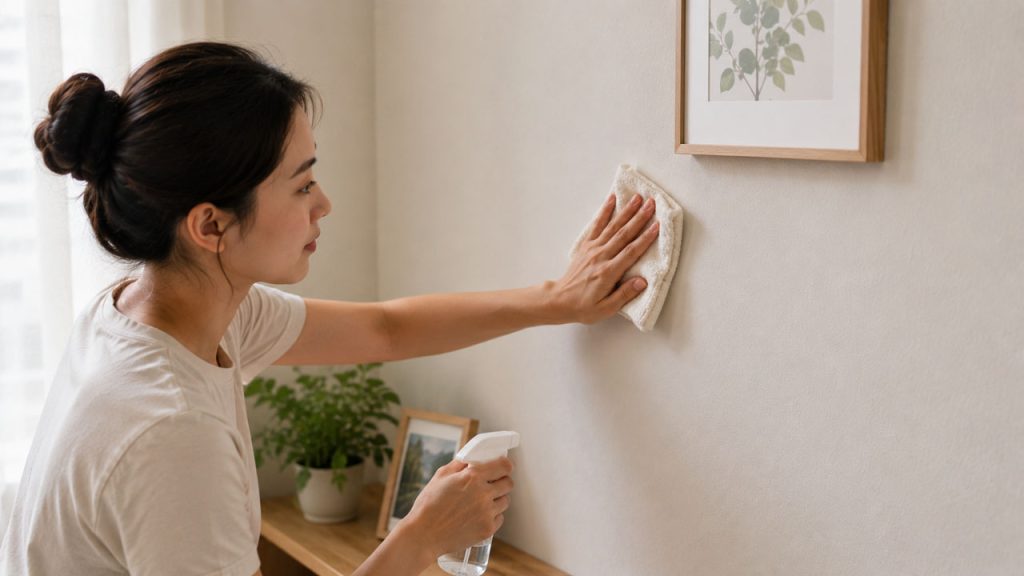 Làm sạch bề mặt tường trước khi dán khung ảnh