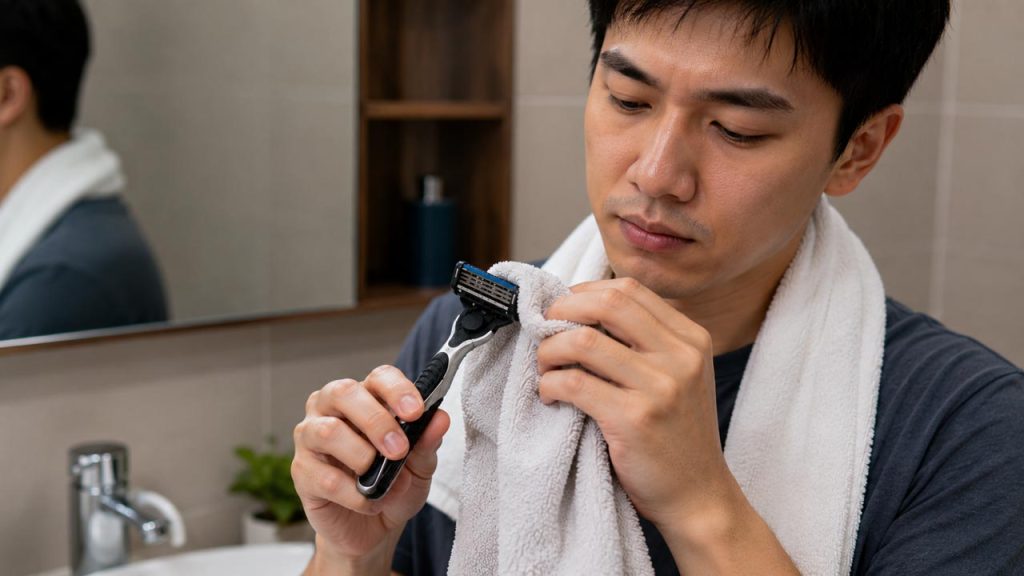 Làm sạch và làm khô dao cạo râu sau mỗi lần sử dụng