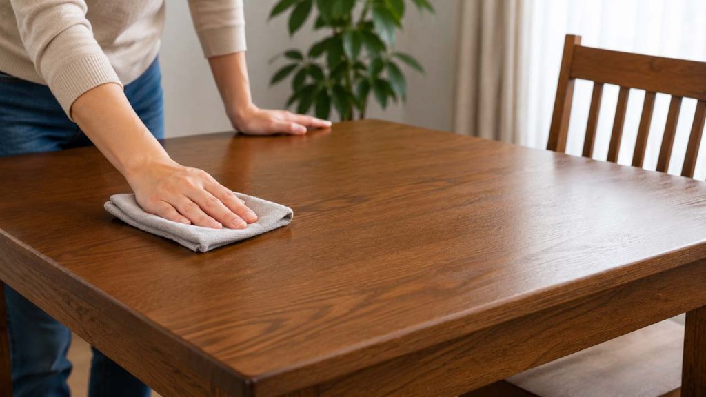Làm sạch mặt bàn trước khi trải khăn