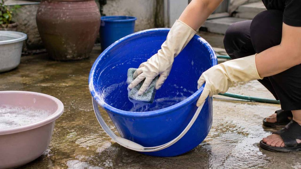 Làm sạch xô nhựa sau khi sử dụng