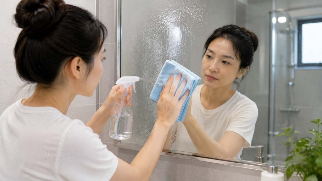 Lau gương phòng tắm bằng dung dịch giấm pha loãng