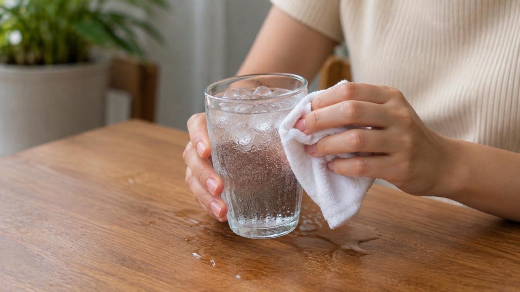 Lau thành ly khi nước ngưng tụ bắt đầu tích tụ nhiều