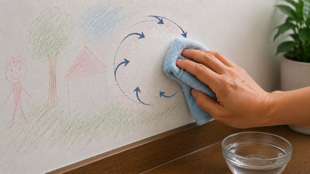 Lau vết bút chì màu theo chiều từ ngoài vào trong