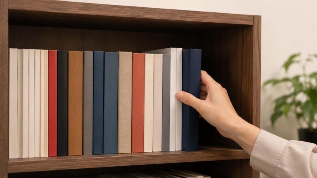 Xếp sách thẳng đứng và vừa khít trên kệ để tránh cong gáy