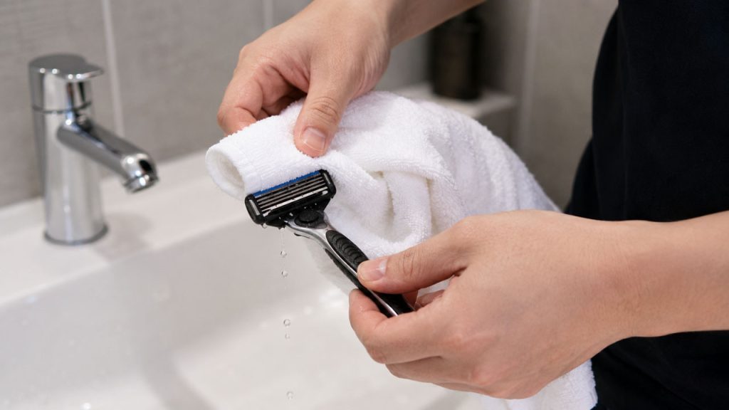 Loại bỏ nước còn đọng trên dao cạo râu sau khi rửa