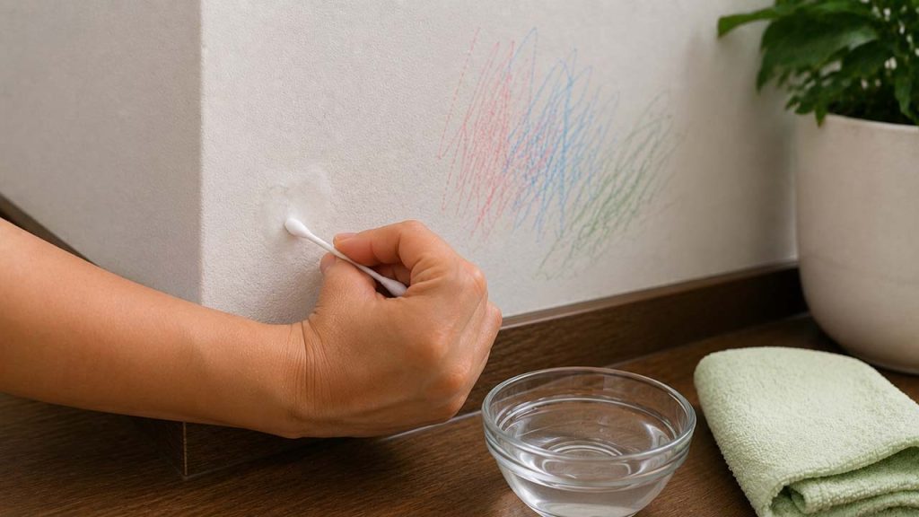 Thử chất tẩy ở vị trí khuất trước khi làm sạch vết bút chì màu