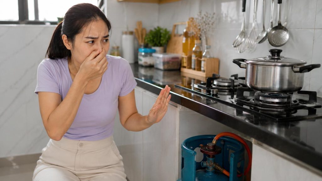 Người phát hiện mùi gas bất thường trong bếp