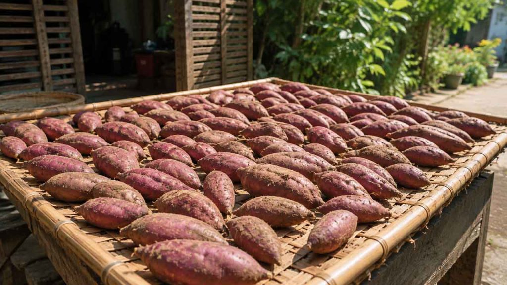 Phơi khoai ở nơi thoáng gió trước khi cất