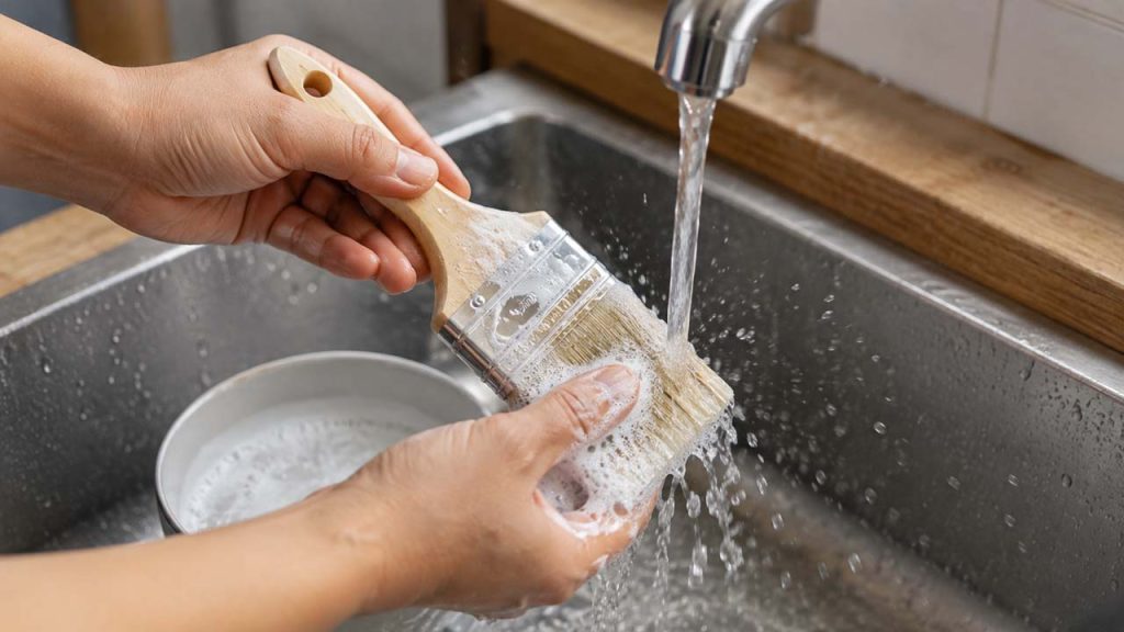 Rửa cọ sơn gốc nước bằng nước và xà phòng