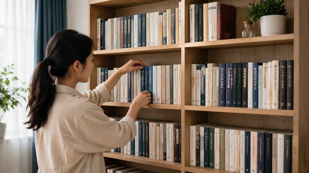 Sắp xếp sách gọn gàng để hạn chế các khe nhỏ tích tụ bụi