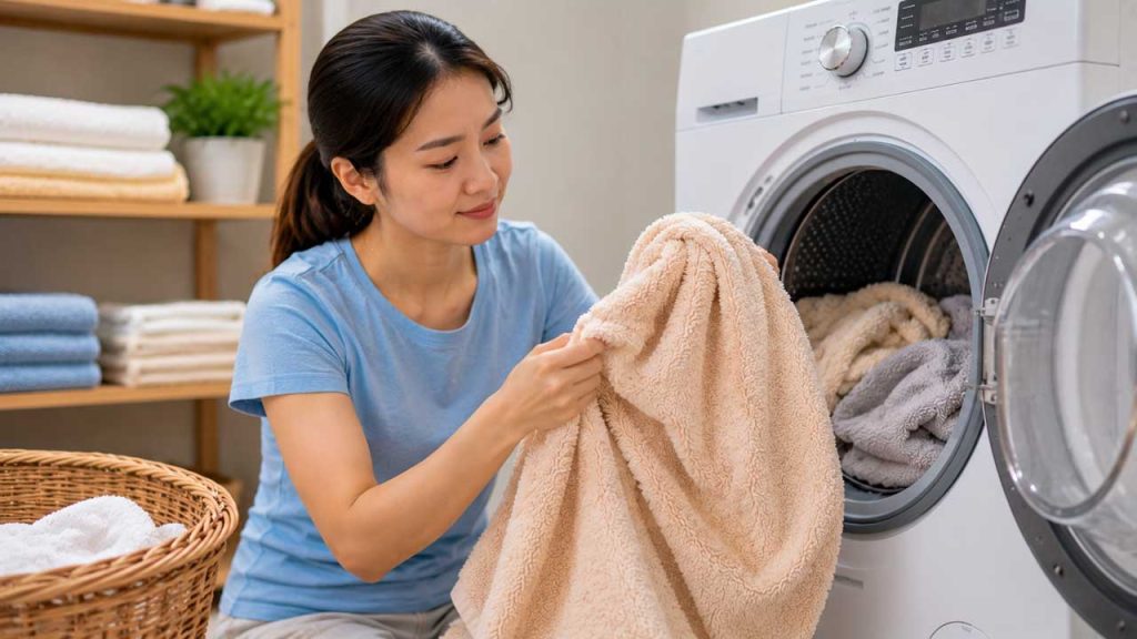Sấy khăn tắm ở nhiệt độ phù hợp để giữ độ mềm