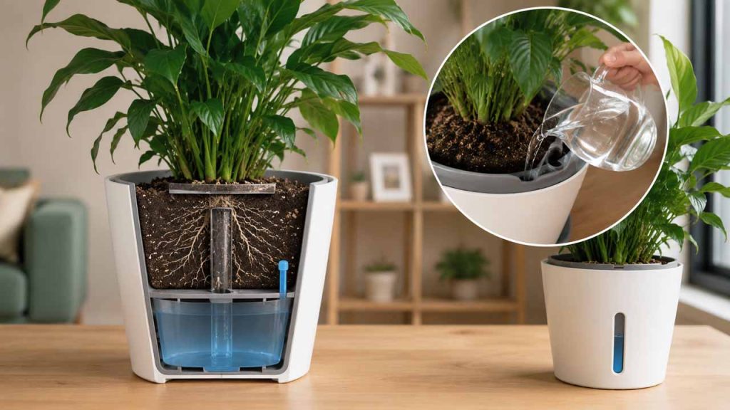 Sử dụng chậu tự tưới nếu thường xuyên đi xa