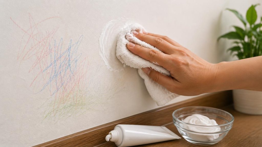 Sử dụng kem đánh răng màu trắng để tẩy vết bút chì màu trên tường