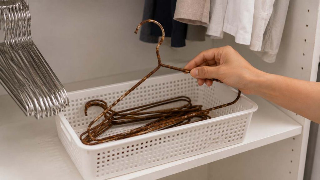 Tách riêng những chiếc móc quần áo bị rỉ sét nhiều