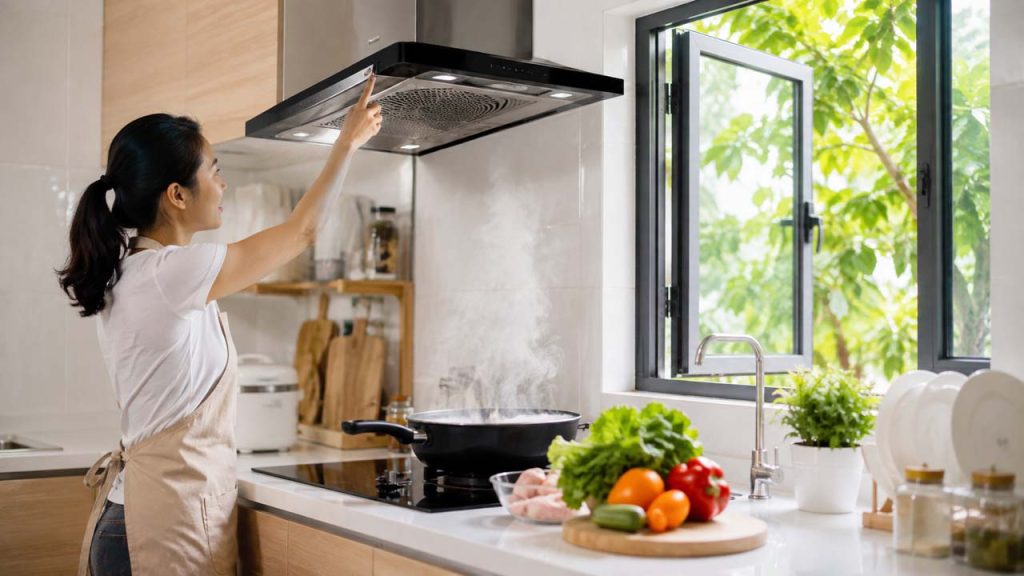 Tăng thông gió trong bếp để hạn chế mùi thức ăn bám vào tóc