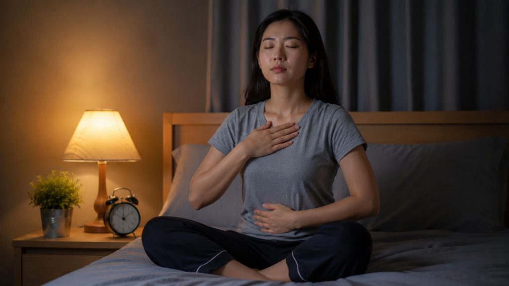 Hít thở sâu giúp giảm suy nghĩ tiêu cực trước khi ngủ