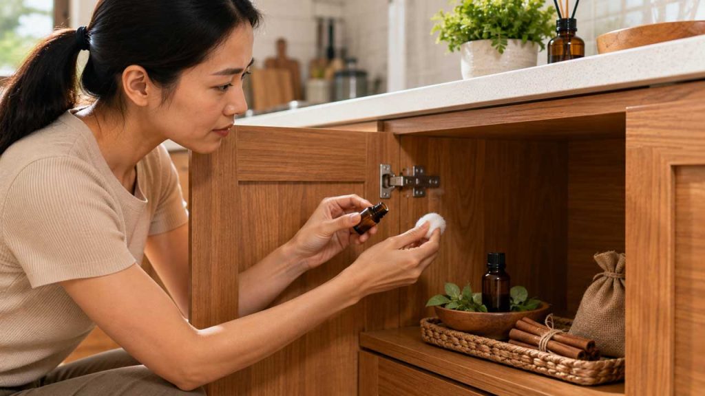 Sử dụng tinh dầu hỗ trợ xua mối khỏi tủ bếp gỗ