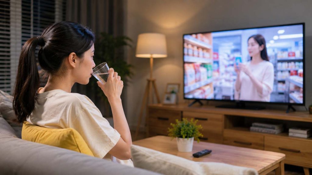Uống nước trong lúc TV đang phát quảng cáo