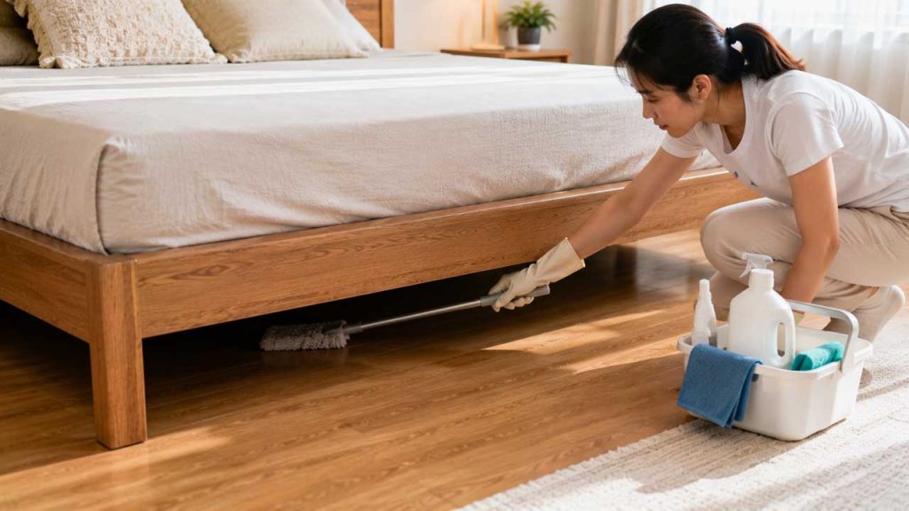 Vệ sinh và làm sạch bụi dưới gầm giường định kỳ