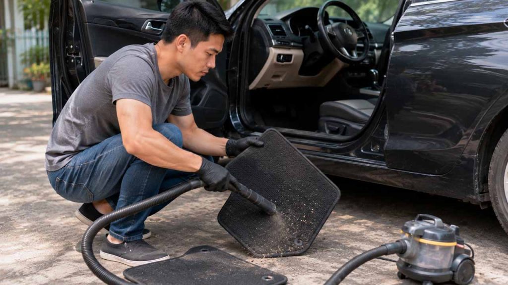 Vệ sinh thảm sàn ô tô thường xuyên để loại bỏ bụi