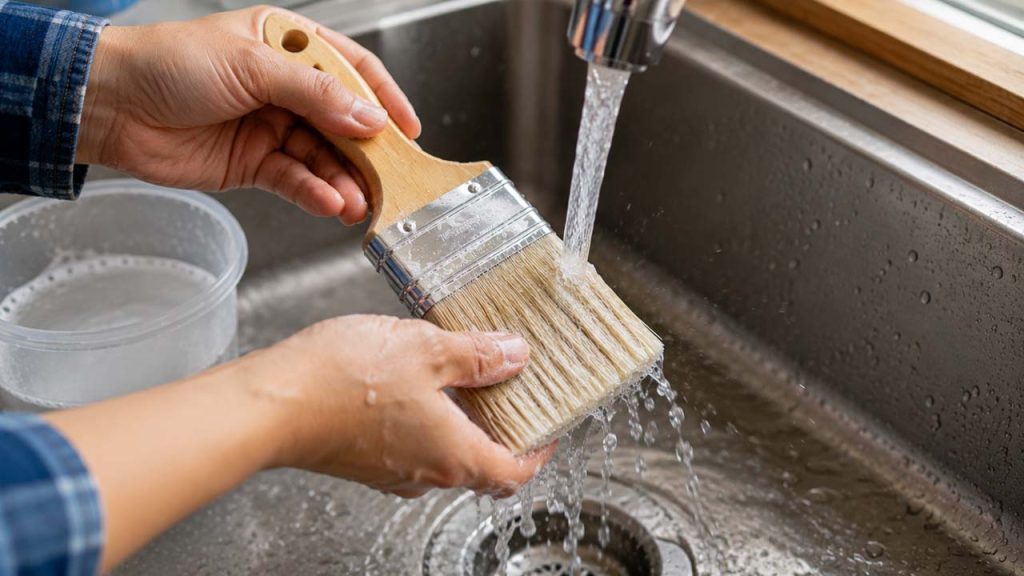 Xả sạch xà phòng hoặc dung dịch vệ sinh trên cọ