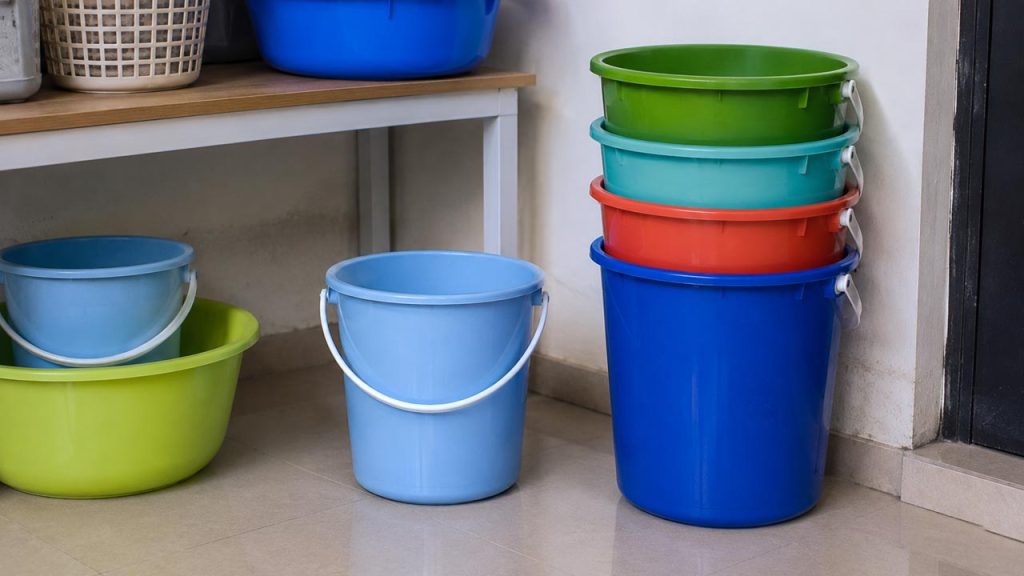 Xếp nhiều xô nhựa đúng cách khi bảo quản